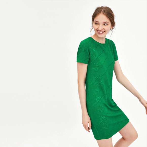 Zara - Jacquard Shift Short Sleeve Dress - Picture 1 of 8